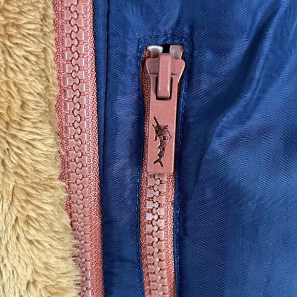 Tommy Bahamas Boys Faux Fur Jacket Fleece Full Zip Tan & Blue - Picture 4 of 6